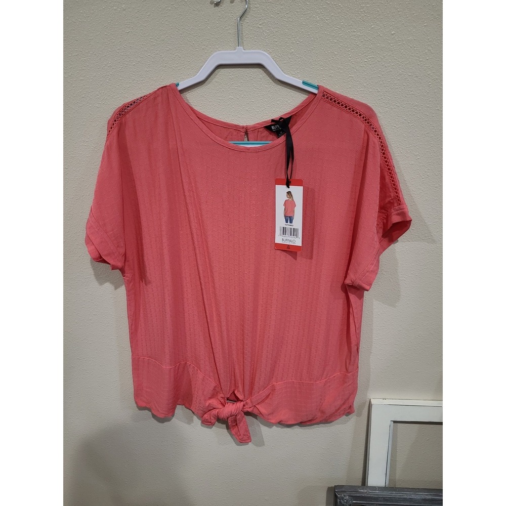 NWT‎ Buffalo David Bitton Womens SZ Med tie front top with detail at shoulder